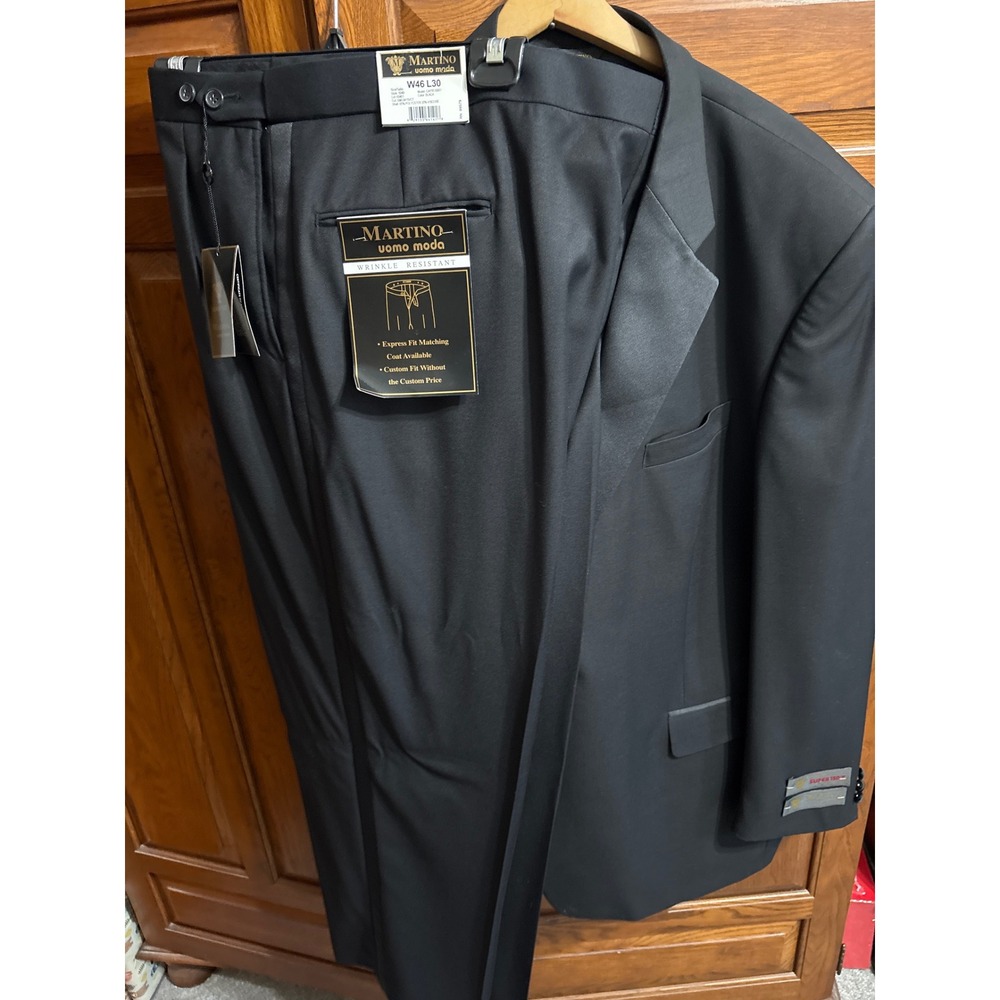 Martino Uomo Moda Mens Black Super 150s Tuxedo Suit 52L W46 L30